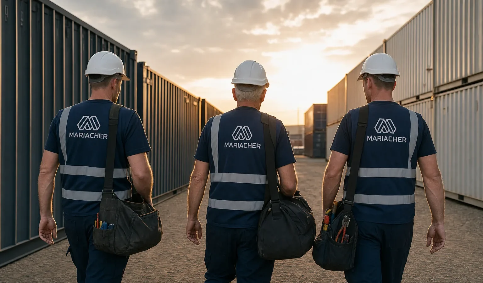 Mariacher Monteure auf einer Modulbau-Baustelle