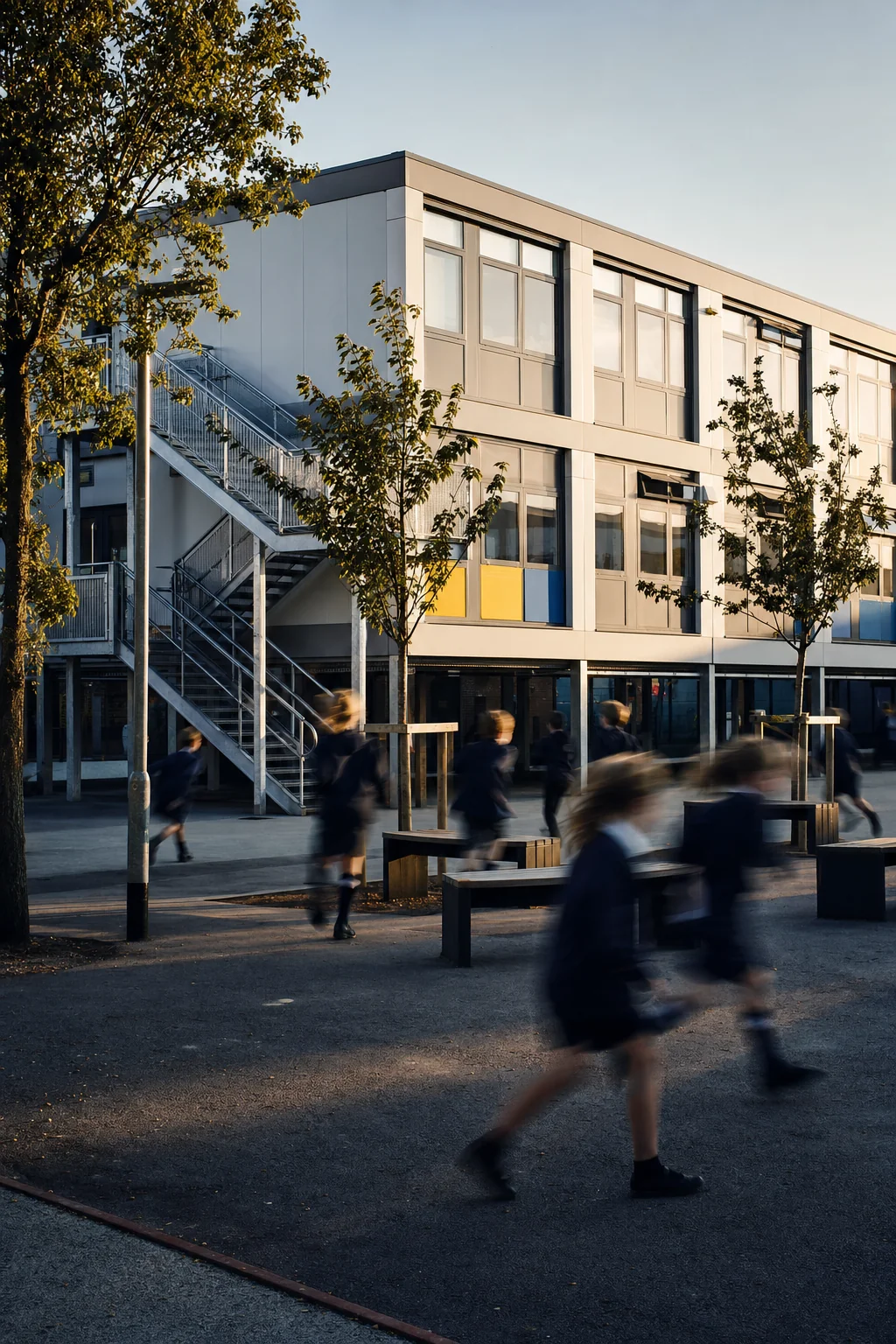 Modulare Schulanlage mit Pausenplatz