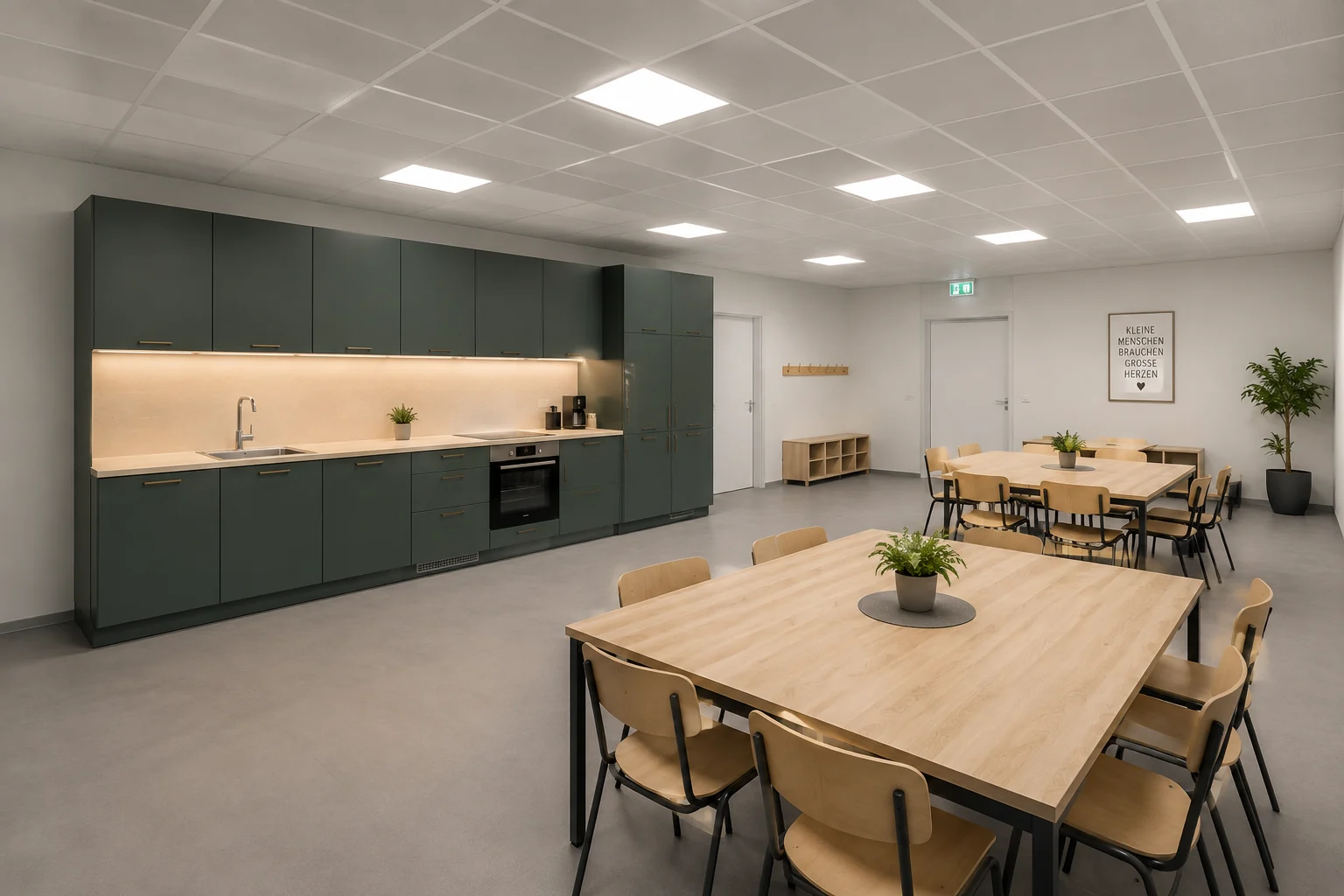 Küche und Essbereich der Mitarbeiterkantine in Luzern